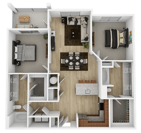 Floor plan for 2 beds, 2 baths, 1177 sqft